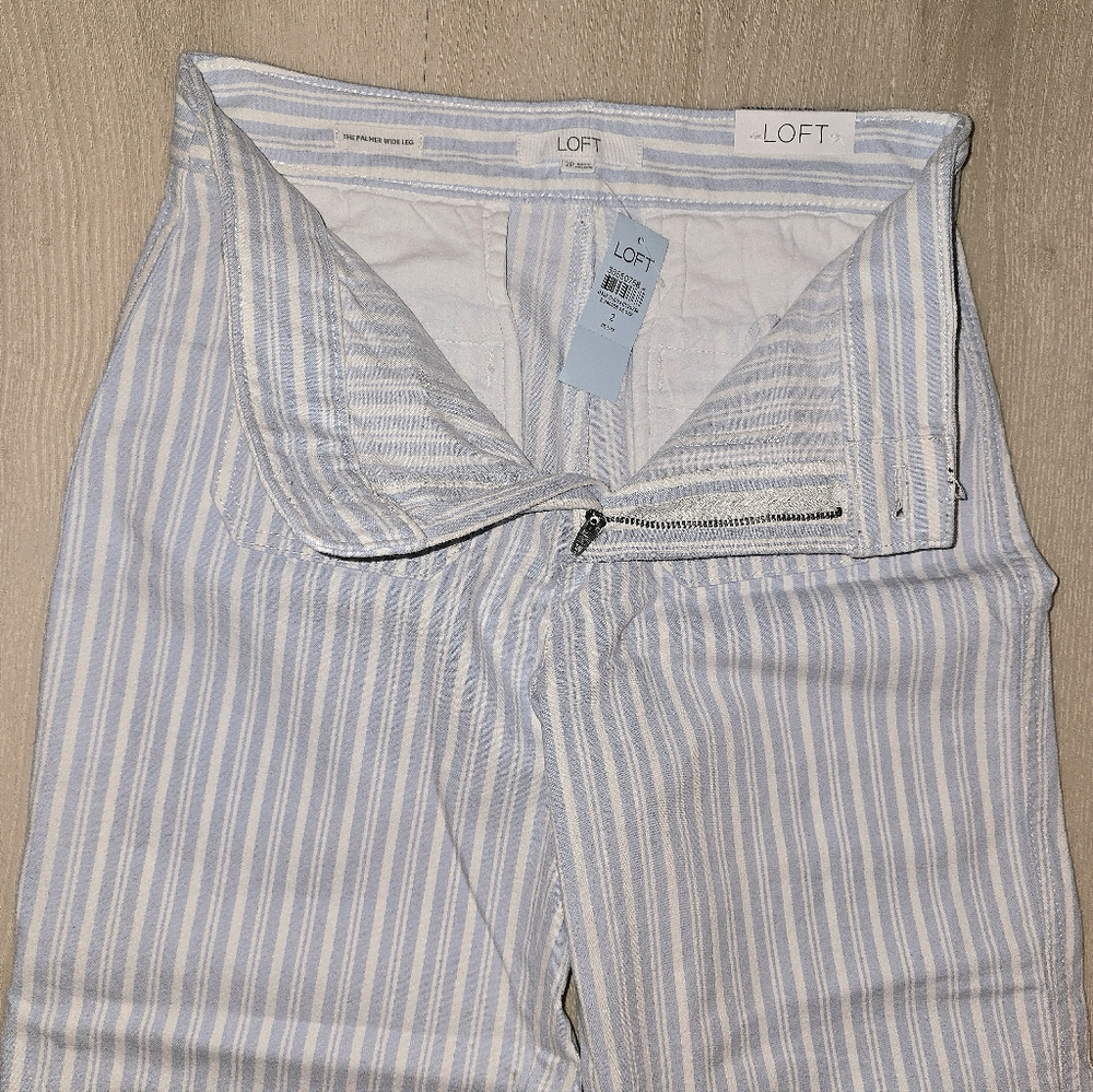 LOFT Light Blue and White Striped Trousers/capri/ankle